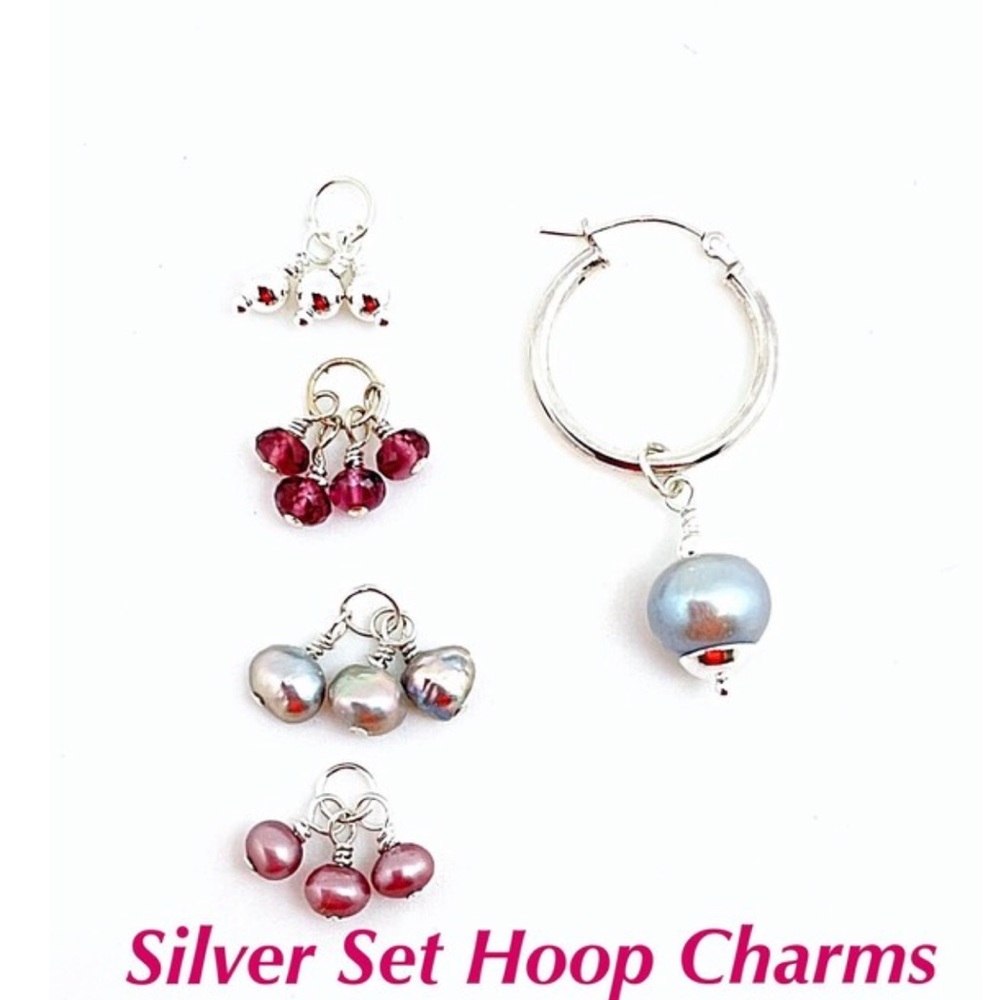 Sterling Changeable Charm Hoop Set With 5 Pairs of Charms, Pearls, Gemstones,